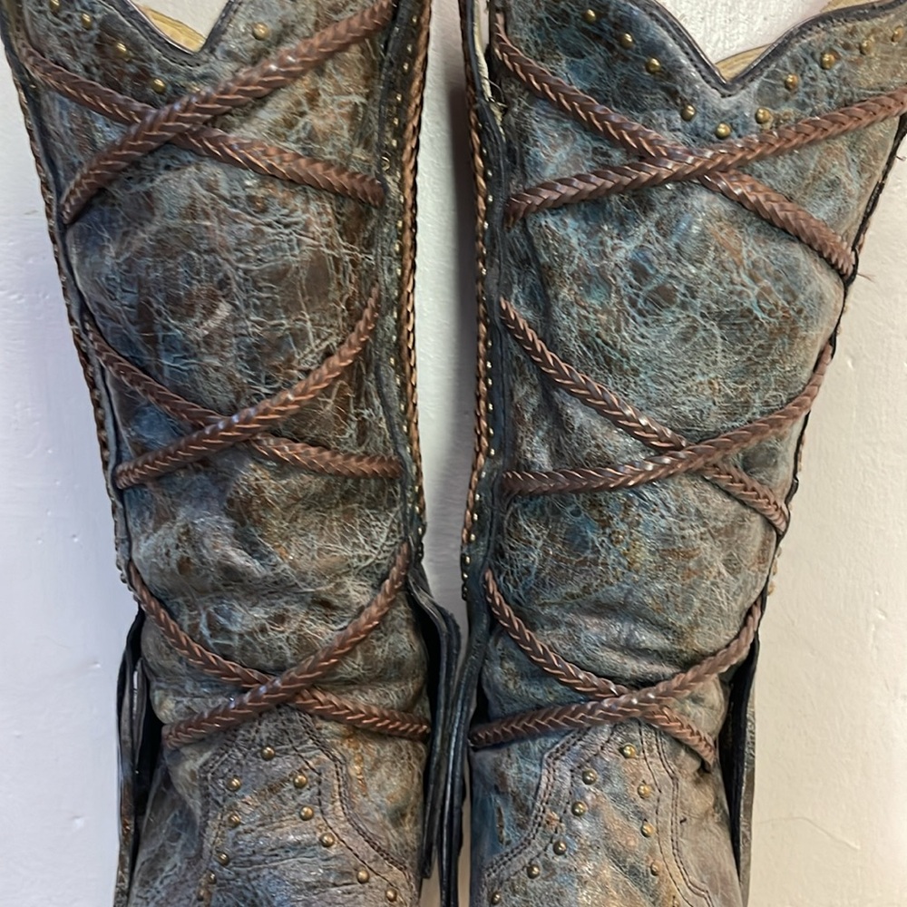 #0167 Corral Vintage Leather Snip Toe Cowboy Boot With Fringe-7.5 - Picture 6 of 15